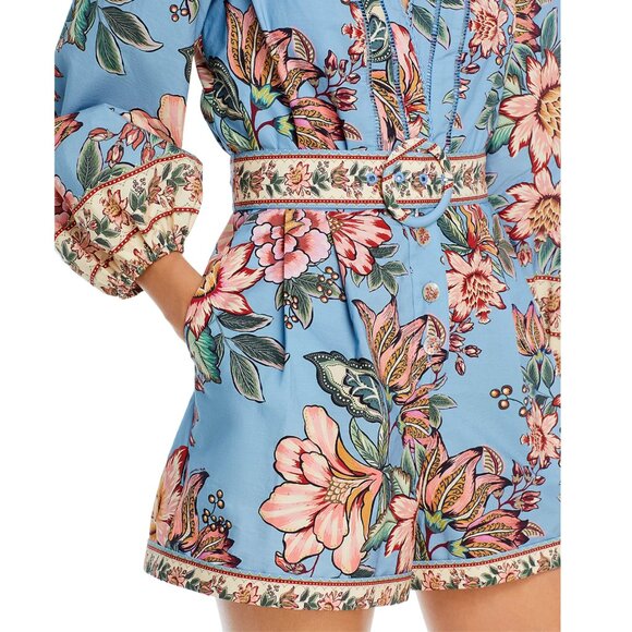 FARM Rio Wonderful Bouquet Floral Print Belted Romper, Blue/White/Pink, NWT π§π· - Picture 6 of 14
